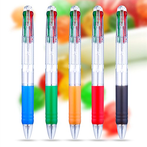 Ipienlee Multinational Retractable Ballpoint Pens 0.7mm 4 Color Ink (Black, Blue, Red, Green) in One Ballpoint Pen, Pack of 12