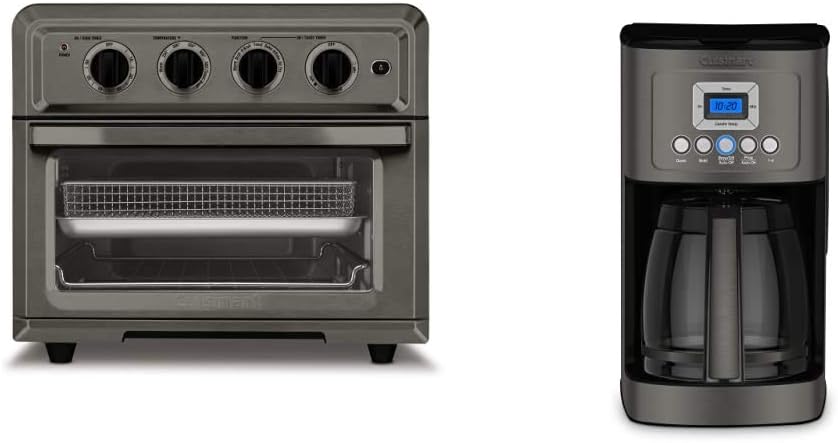 Cuisinart TOA-60BKS Convection Toaster Oven Airfryer, Black SS & DCC-3200BKSP1 Perfectemp Coffee Maker, 14 Cup Progammable with Glass Carafe, Black Stainless Steel