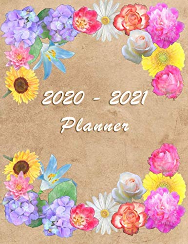 2020 - 2021 - Two Year Planner: Academic and Student Daily and Monthly Planner - July 2020 - June 2021 - Organizer & Diary - To do list - Notes - ... Elegant Leather effect and Flower composition