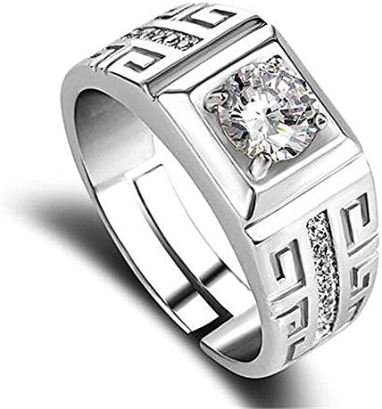 Tenlife Fashion Zircon Diamond Ring Men Open Rings Silver Plated Ring,Can be Adjusted