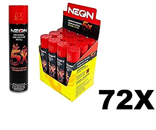 Neon Universal Gas Lighter Refill- 5X Refined Premium Butane 72 Pack
