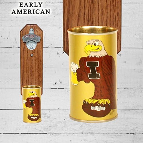 Wall Mounted Bottle Opener with Vintage University of Iowa Hawkeye Beer Can Cap Catcher