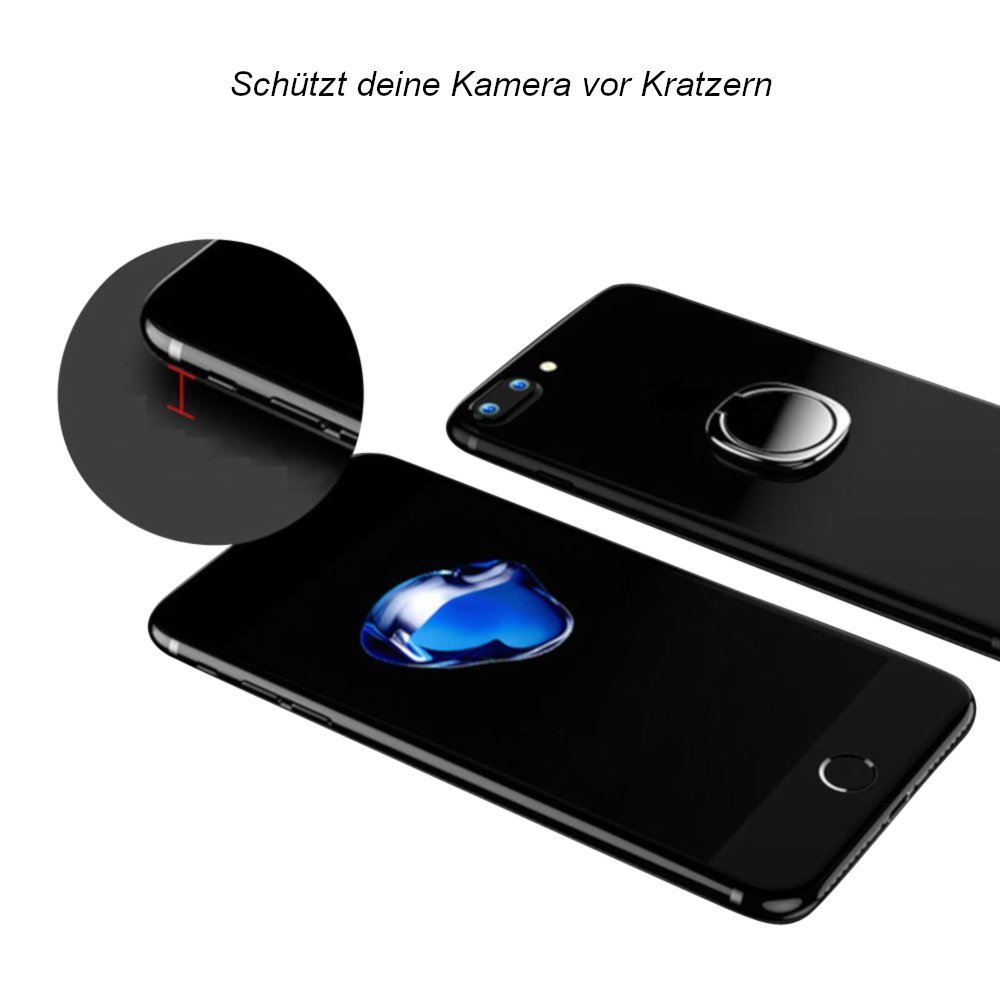 DoJuScho Smartphone Ring 360° drehbahre Fingerhalterung Smartphone Ständer Halter Ringhalterung Auto Selbstklebend für Optimale Einhandbedienung Selfi Handyhalterung (Schwarz)