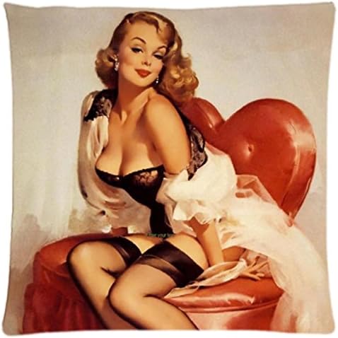 Astilnet Sexy Vintage Retro Pin-up Lady Print Sofa Home Decor Design Throw Pillow Case Cushion Covers Square 18 Inch