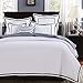 Mellanni Duvet Cover Set Hotel Collection - Double Brushed Microfiber 1800 Bedding - Wrinkle, Fade, Stain Resistant - Hypoallergenic - 3 Piece (Full / Queen, Hotel White With Gray Embroidery)