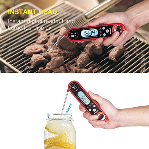 Meat Thermometer NOOPEL Digital Instant Read BBQ Thermometer IP67 Waterproof with Calibration and Large Backlit Light for Food Cooking Candy Grill Smokers Barbecue Baking Turkey (Red) - Thumbnail 7