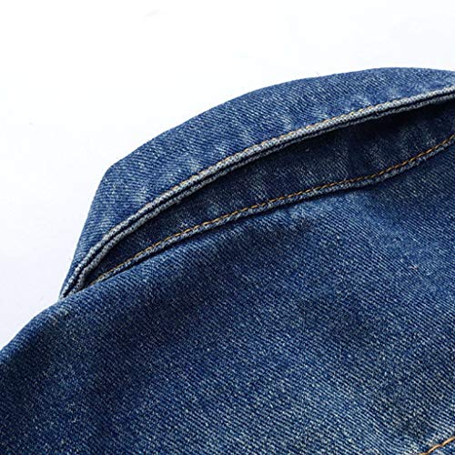 iYYVV Mens Autumn Winter Casual Long Sleeve Turn Down Distressed Solid Denim Jacket Coat