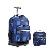 J World New York Sunrise Rolling Backpack & Corey Lunch bag Set (Block Navy)