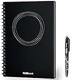 RUBbook Reusable Notebook 3.0 With Erasable RUBpen, Smart Everlast Notebook, Evernote Storage - Upload and Save Notes, Erasable Spiral Notebook (B5,Black)