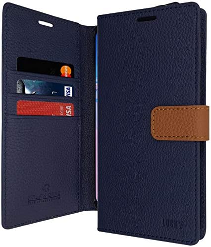Qoosan Galaxy A30 Case, Galaxy A20 Wallet Case [Kickstand Function] Leather Flip Case - Navy Blue