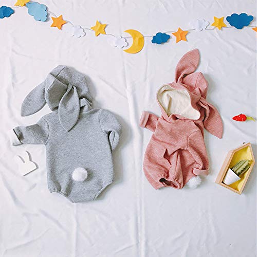 Baby Boys Girls Easter Romper Long Sleeve Bunny Hoodies Top Bodysuit Jumpsuit Cartoon Clothes (Grey, 18-24M)