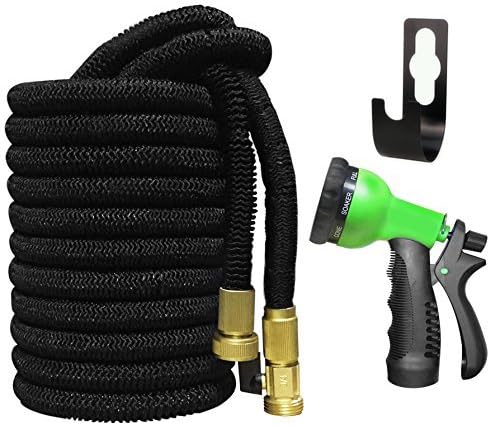 AliAlex Expandable Garden Hose Kit, Extra Strength Fabric with 8 Pattern Spray Nozzle Strongest Triple Latex Core Solid Brass Fitting Lightweight Flexible Watering Hose (50ft)