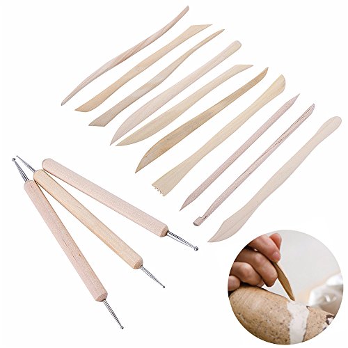 Wooden Clay Sculpting Tools, 13 pcs DIY Wax Carving Pottery Set Polymer Modeling Shapers Tools