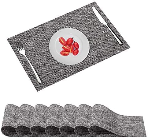 Outon Set of 8 Placemats, Washable Heat Resistant Non-Slip Dining Table Mats, Crossweave Woven Vinyl PVC Place Mat, Coasters for Garden BBQ Outdoor (Grayish White)