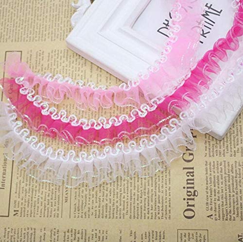 Lace - 40 Meters Pack Pleat Ruffle Lace Trim Fold Mesh Trimming Gauze Ribbon Diy Material - Hospital Baby Leggings Stretch Panties Sweater Wide Under Flowers Slip Pajama Halter Extender Pill - Thumbnail 2