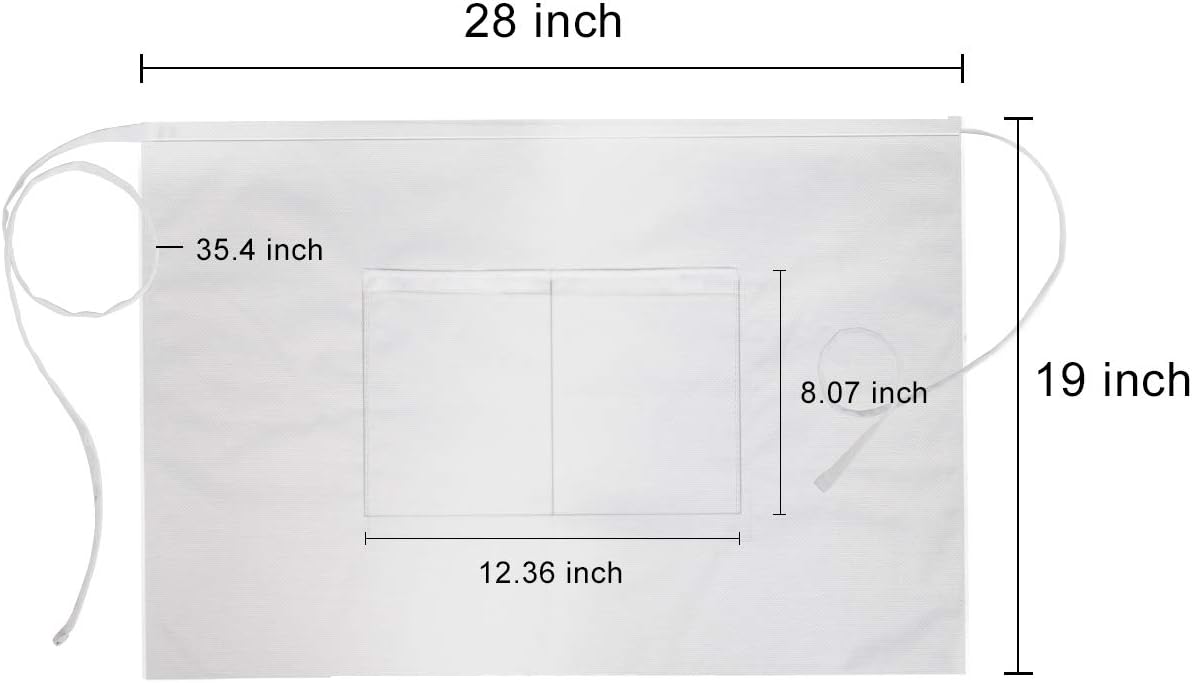 Syntus White 2 Pack 2 Pockets Water Drop Resistant Waitress Waist Apron, 19-inch: Kitchen & Dining