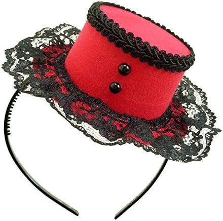 Red Mini Top Hat Headband Alice in Wonderland Mad Hatter Tea Party Steampunk Goth