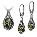 Sterling Silver Green Amber Drop Earrings Necklace Set 18 Inches