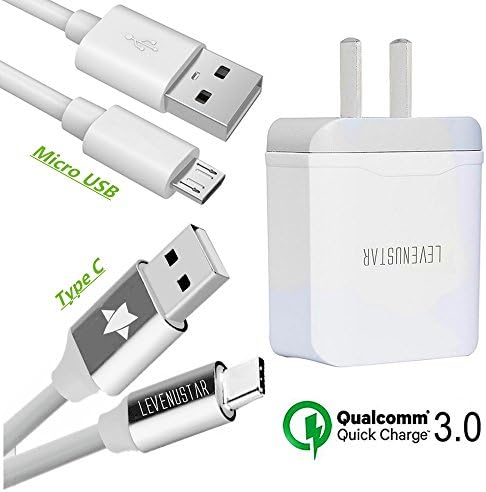 Quick Charge 3.0 Wall Charger, LeVenustar Travel Rapid Fast Wall Charger with USB C Cable + Micro USB Cable for Galaxy S7/S6/Edge/Plus, Note8, LG G5,G6, HTC 10,Nokia 8 and More (White)