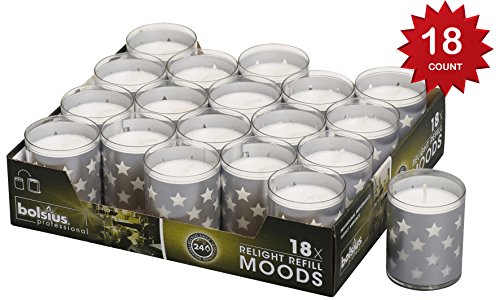Bolsius Votive Candles – Set of 18 Restaurant and Relight Party Candle Holders –Votive Candles in Silver Cup – Home Décor Candles with Approx. 24 Hour Burning Time