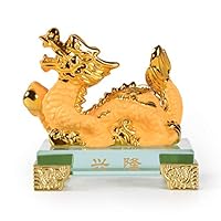 PopTop Brass Golden Resin Feng Shui Statue Chinese Zodiac Dragon Home Office Table Top Decor Figurine Gift Collection PTZY104