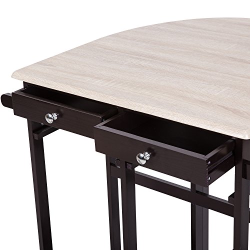 Peach Tree 3-Piece Table Dining Set Home Kitchen Furniture Wooden Rolling Kitchen Trolley Cart Island Foldable Table Drop Leaf, Breakfast Bar, Dining Table Set w/2 Stools