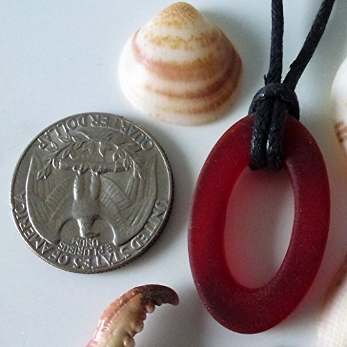 Ocean mystery scarlet surf beach sea glass yoga meditation karma oval small beautiful pendant handmade necklace, unisex surfing jewelry on a waxed cotton 26 inch cord
