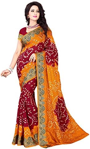 Indian Trends Exclusive Designer Multicolor Cotton silk Bandhej Work Saree Sari Fab