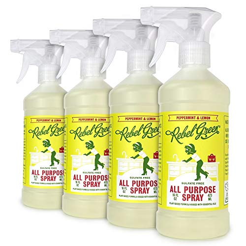 Rebel Green Natural All-Purpose Cleaner Spray - Kid Safe, Pet Safe, Non-Toxic Multi-Surface Cleaner - Peppermint & Lemon, 16 Ounce Bottle (Pack of 4)