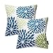 Phantoscope Set of 2 New Living Series Decorative Dahlia Blue and Green Throw Pillow Case Cushion Cover 18