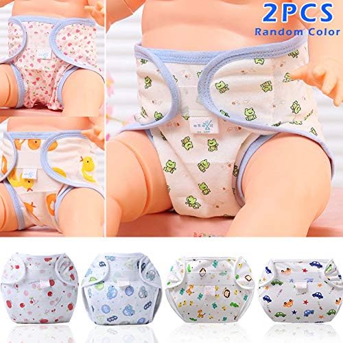 2 Pcs Reusable Baby Dolls Interactive Cloth Diaper Pants Set Nappy Cover Washable Adjustable Breathable Cartoon Printing