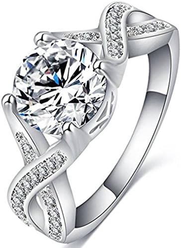 FENDINA Jewelry Womens Luxurious 18K White Gold Plated Cubic Zirconia Infinity Love Solitaire Promise Eternity Ring Engagement Wedding Anniversary Band Her