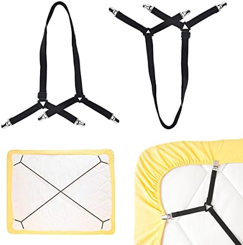 BmStar Triangle Sheet Suspenders, Sheet Band Straps Grippers, Adjustable Fitted Bed Sheet Corner Holder, 2 Pcs, Black