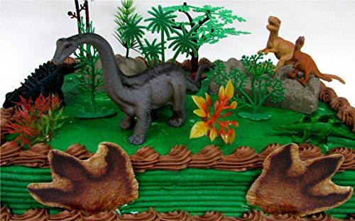 Prehistoric Diplodocus DINOSAUR 12 Piece Birthday CAKE Topper Set Featuring a Diplodocus and 4 Random Dinosaur Figures, Themed Decorative Accessories, Dinosaurs Average 1/2" to 4" Inches Tall