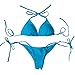 Women Two Piece Bikini Swimsuit Sexy Halter String Swimwear Padded Triangle Bikini Sets Lake Blue Medium