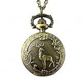 Youyoupifa Retro Design Bronze Deer with Antlers Pattern Cover Pocket Quartz Watch NBW0PA7098-CO3