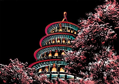 Pobec Scratch Art, Scratch Art Paper DIY Night View Scratchboard for Adult and Kids, with Scratch Paper Pens/Black Brush,8.2''x11.4'' (Cherry Blossom) - Thumbnail 4