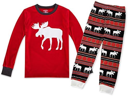 NUOYI Girls Boys Christmas Deer Striped Kids Pajamas Set 100% Cotton, 130 cm (7)