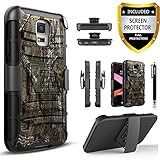 Galaxy S5 Case, Dual Layers [Combo Holster] Phone Cover and Built-in Kickstand Bundled with [Screen Protector] Hybird Shockproof and Circlemalls Stylus Pen for Samsung Galaxy S5 (Camo)
