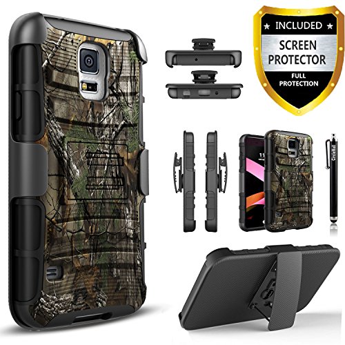 Galaxy S5 Case, Dual Layers [Combo Holster] Phone Cover And Built-In Kickstand Bundled with [Screen Protector] Hybird Shockproof And Circlemalls Stylus Pen For Samsung Galaxy S5 (Camo)