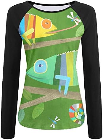 Chameleon Pattern Women Athletic 3D Print Raglan Baseball T Shirts Long Sleeve Quick Dry Cozy Adult Pullover Sweatshirt Baseball Top Tees