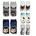 Womens Girls 3D Novelty Colorful Funny Cat Pug Ankle Socks, Crazy Cute Cartoon Low Cut Kitty Socks 5 Value Pack