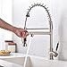 VCCUCINE Modern Commercial High Arch Brushed Nickel Stainless Steel Single Lever Pull Out Sprayer Kitchen Faucet, Two Spout Sprayer Kitchen Sink Faucet