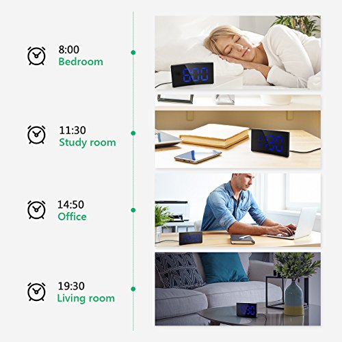 Digital Alarm Clock Pictek 5 Inch Dimmable LED Screen, Kids Desk Clock with Snooze Function for Bedroom Living Room Office (Without Adapter) (Y Blue)