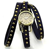 Sinceda Retro Watch Women's Punk Wrap Genuine Leather Fashion Watch Rivet Blue Strap