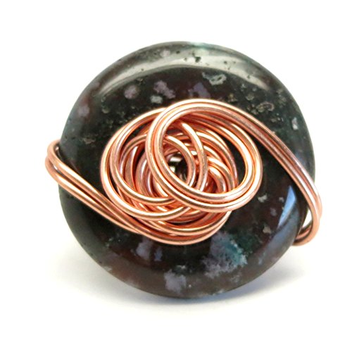 Bloodstone ring 09 green donut stone copper wire wrappe…