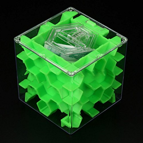 Livoty 3D Cube Puzzle Money Maze Bank Saving Coin Collection Case Box Fun Brain Game (Green)