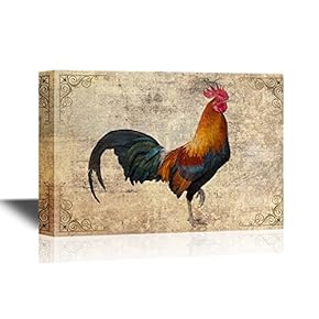 Birds and Poultry Canvas Wall Art - A Colorful Rooster - Retro Style Gallery Wrap Modern Home Art | Ready to Hang - 12x18 inches