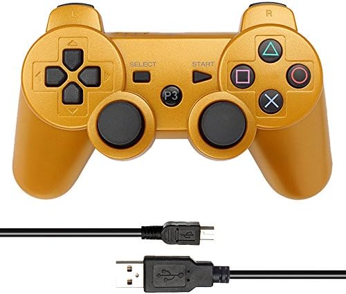HBetterTech Wireless Bluetooth Game Controller for PlayStation 3, PS3 Controller Six Axis Dualshock (Gold)
