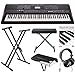 Yamaha PSREW410 76-key Portable Keyboard with Power Adapter, Knox Double X Stand, Bench ,Dust Cover ,Headphones and Focus Piano Book Bundle